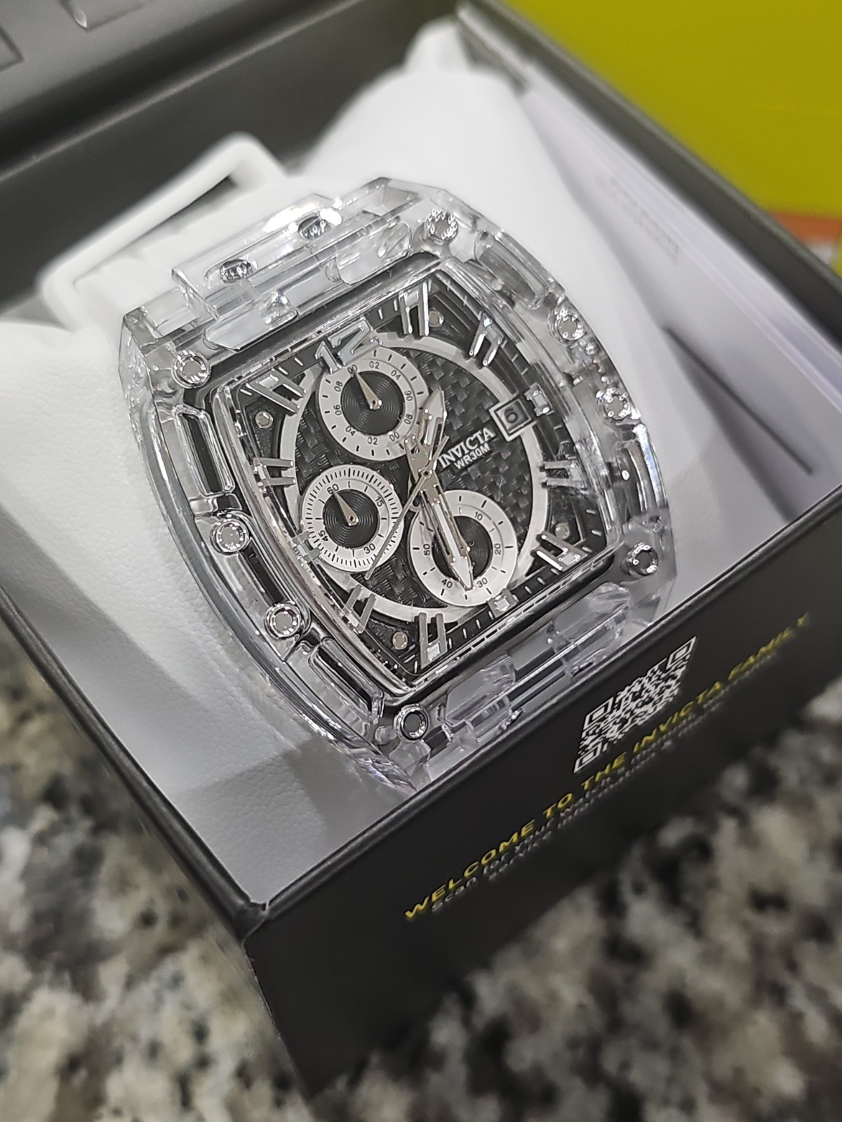 Retail $199.99 Invicta S1 Rally Allogrip 42mm Watch Transparent Case Black Whit