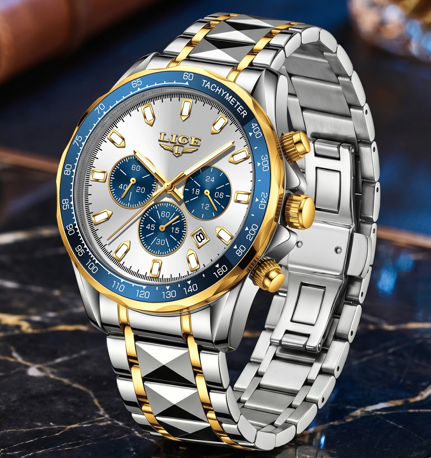 Classic Men Watch Stainless Steel Quartz Luminous Wristwatch Business Waterproof