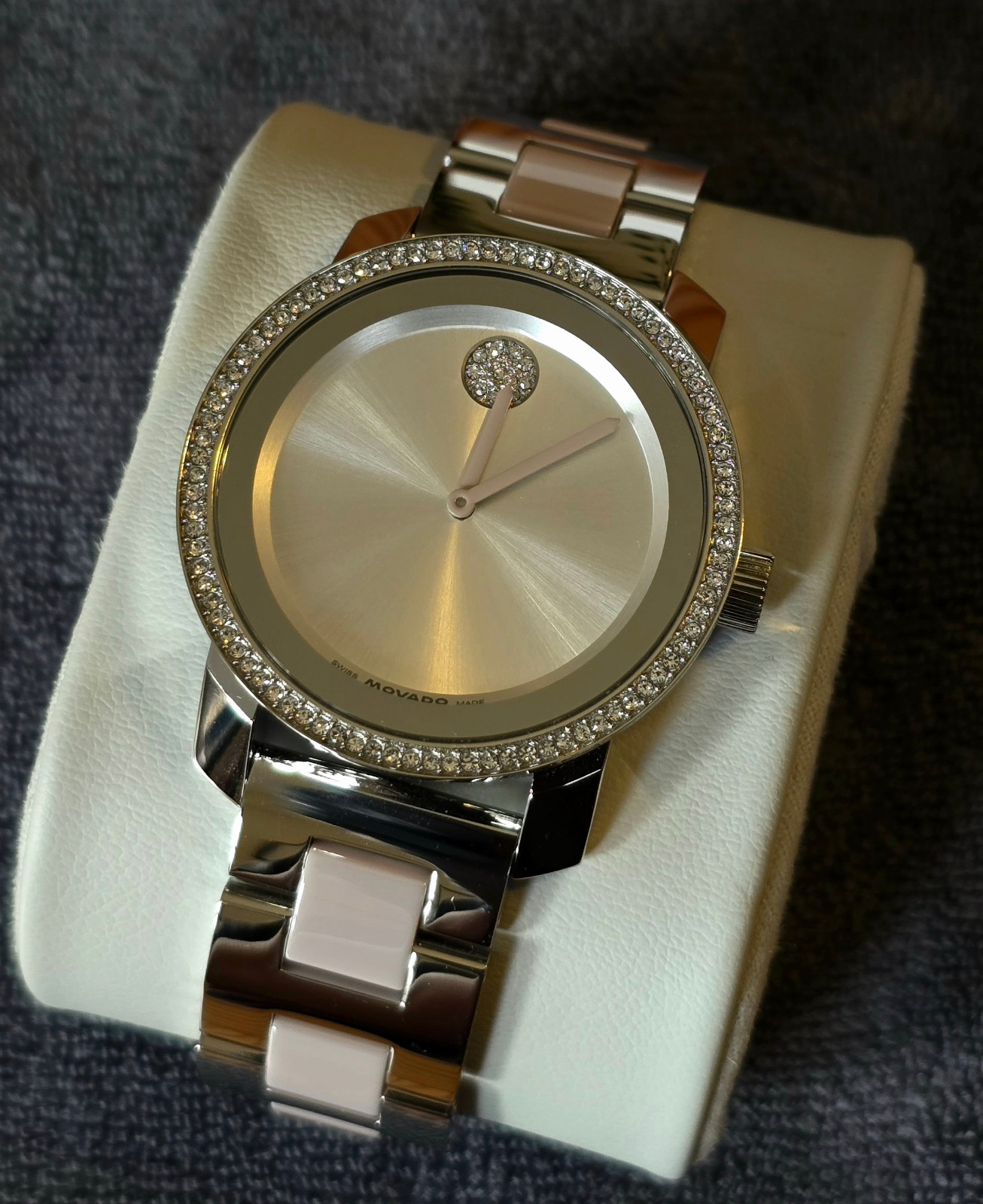 Movado Women’s Watch, $995 MSRP, Swiss, Ceramic, Crystals, 36 mm, Bold, 3600881