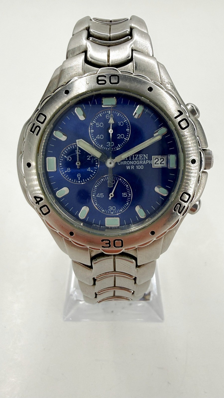 Citizen Chronograph WR100 Blue Dial Stainless Steel Watch New Movement