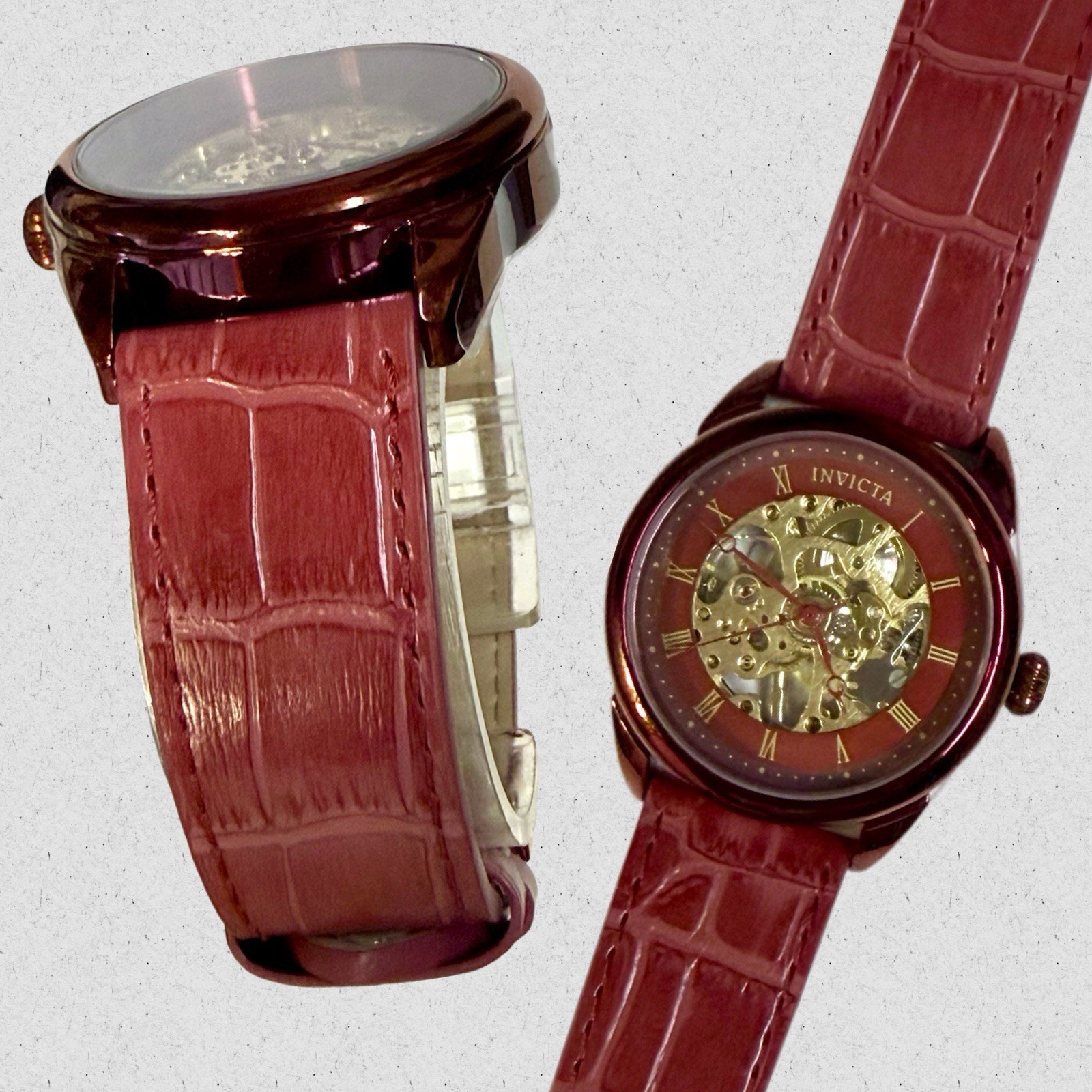 42mm Burgundy Case & Strap | Skeleton Mechanical Manual| Invicta SPECIALTY Watch
