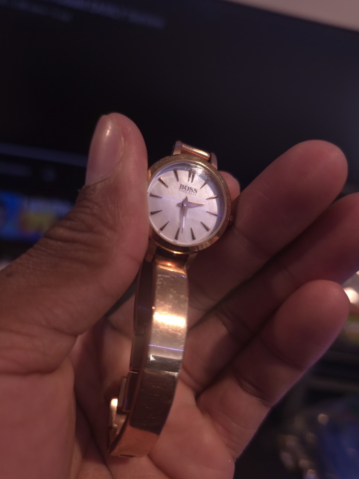 BOSS Women’s Quartz Analog Rose Gold Tone Bangle Watch White Dial 30m
