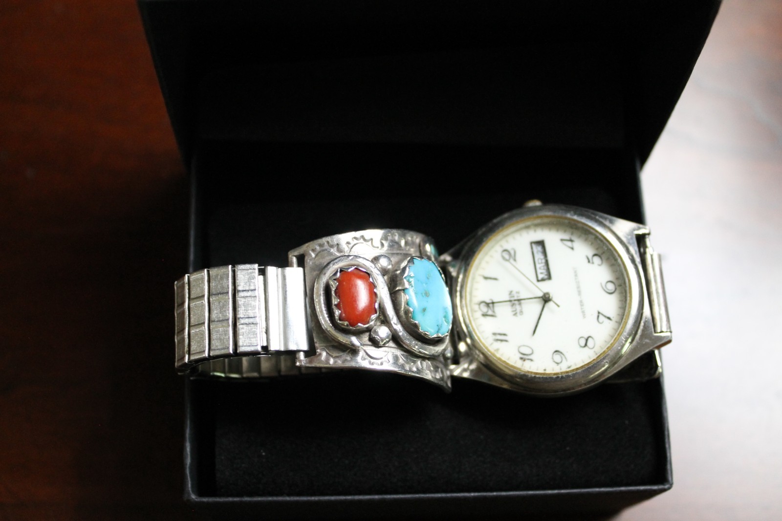 Antique Silver & Turquoise Mens Watch