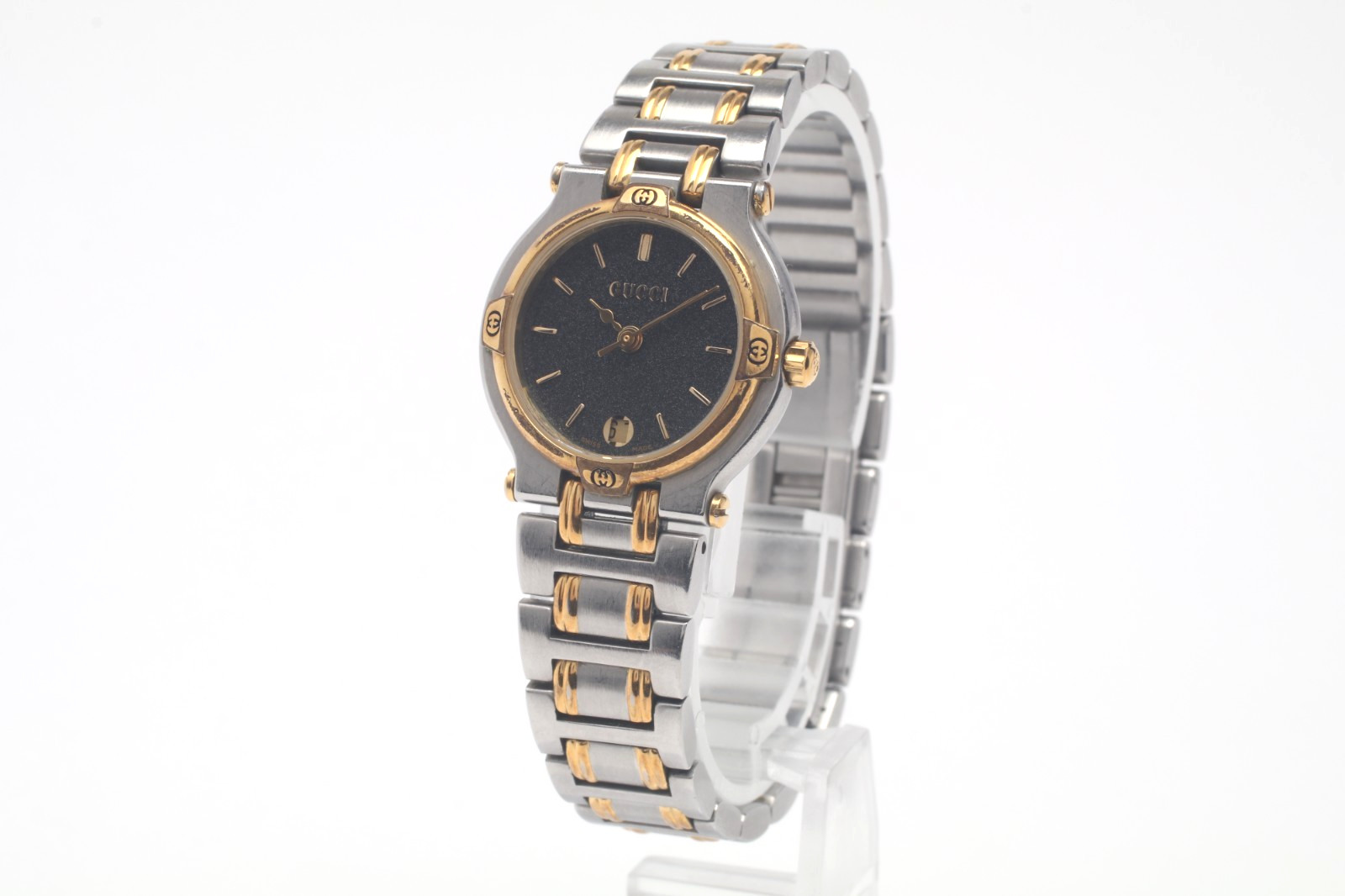[Exc+5] GUCCI 9000L Black Dial Gold 25mm Date Quartz Women’s Watch From JAPAN