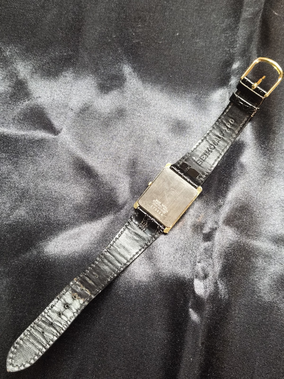 Seiko Quartz Rectangle Dress Watch 26.8mm White Dial Black Leather Strap