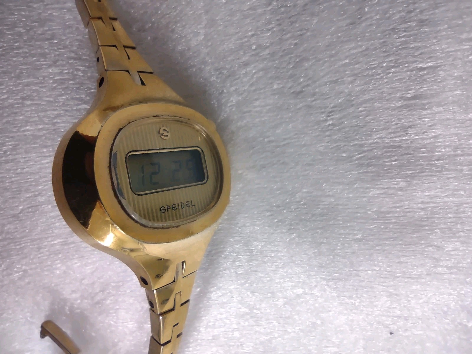 Vintage Speidel Quartz Digital Gold Dial Bracelet Unisex Adults Wristwatch