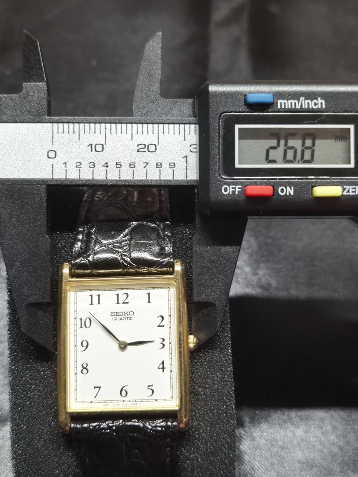 Seiko Quartz Rectangle Dress Watch 26.8mm White Dial Black Leather Strap