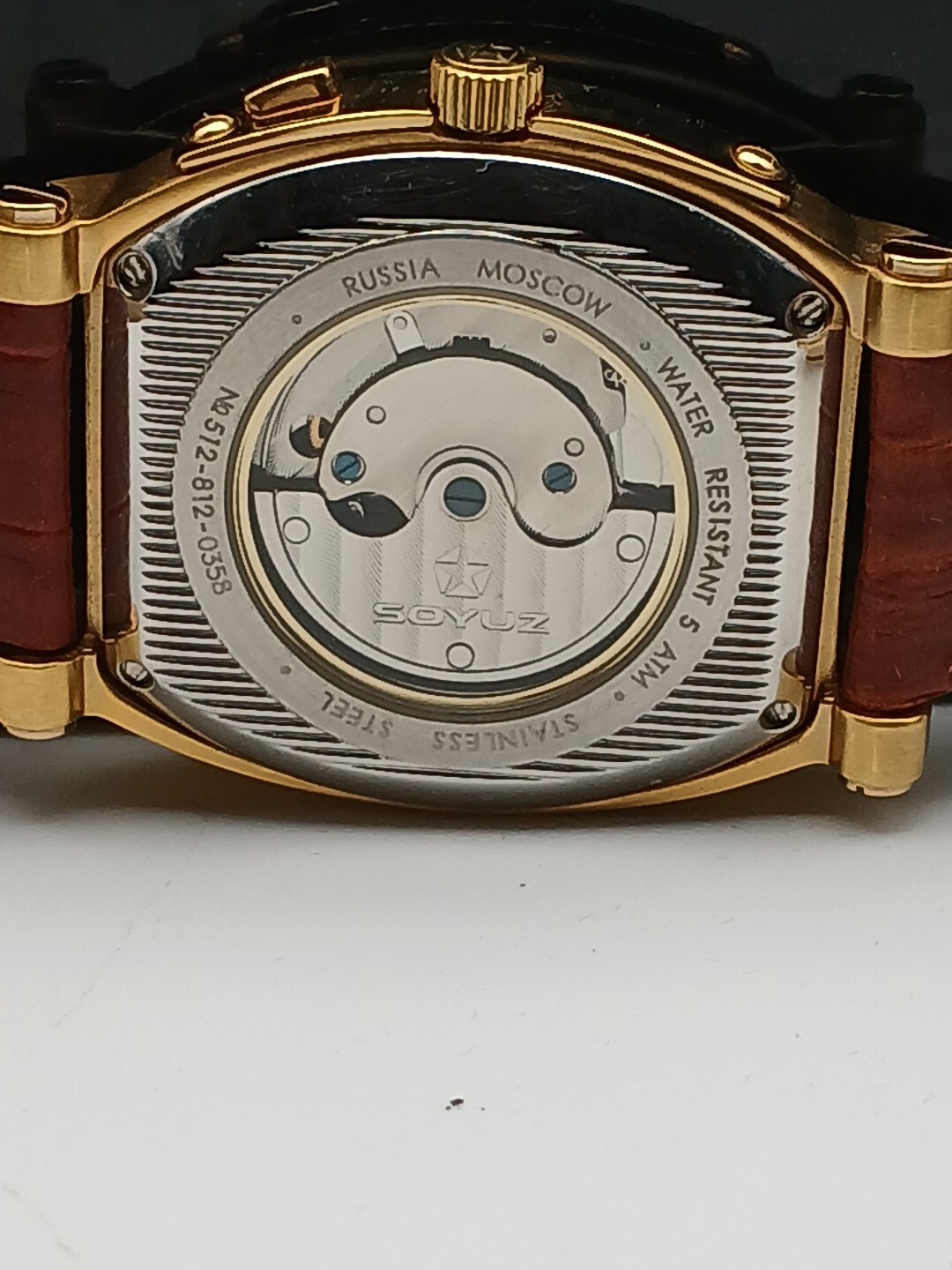 Soyuz Premium Skeleton Chronograph 23k Gold Pl Rare Model Automatic Movement Lux