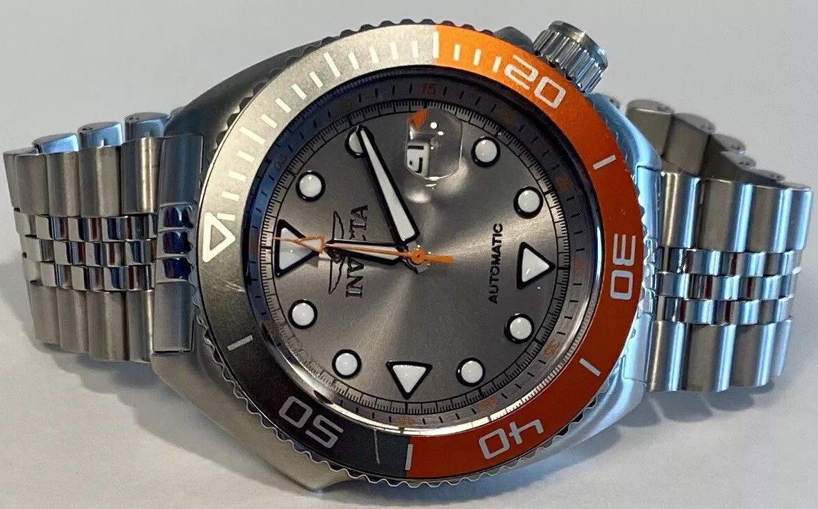 Invicta Sea Wolf Gray/Orange/Silver-tone Bracelet Auto 47mm Pro Diver Mens Watch