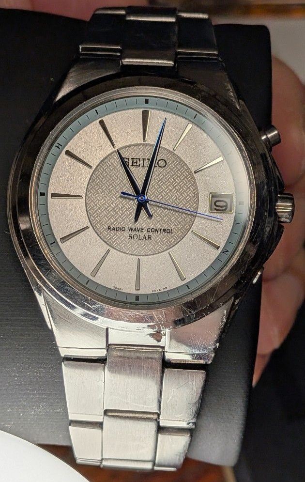SEIKO 7B42-0AL0 Radio Solar Men’s Watch Silver Dial