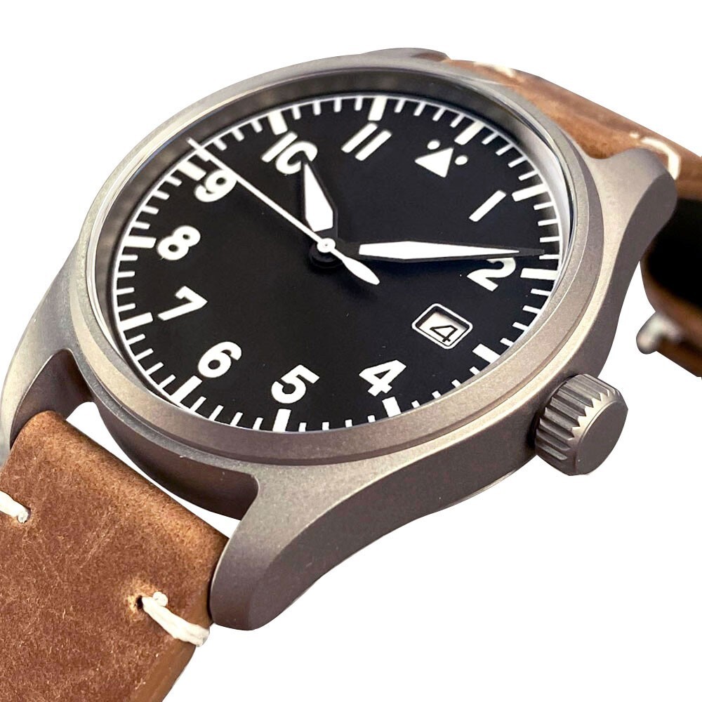 39mm Pilot NH35A 20ATM Diving Sapphire Glass Auto Solid Titanium Men Watch Date