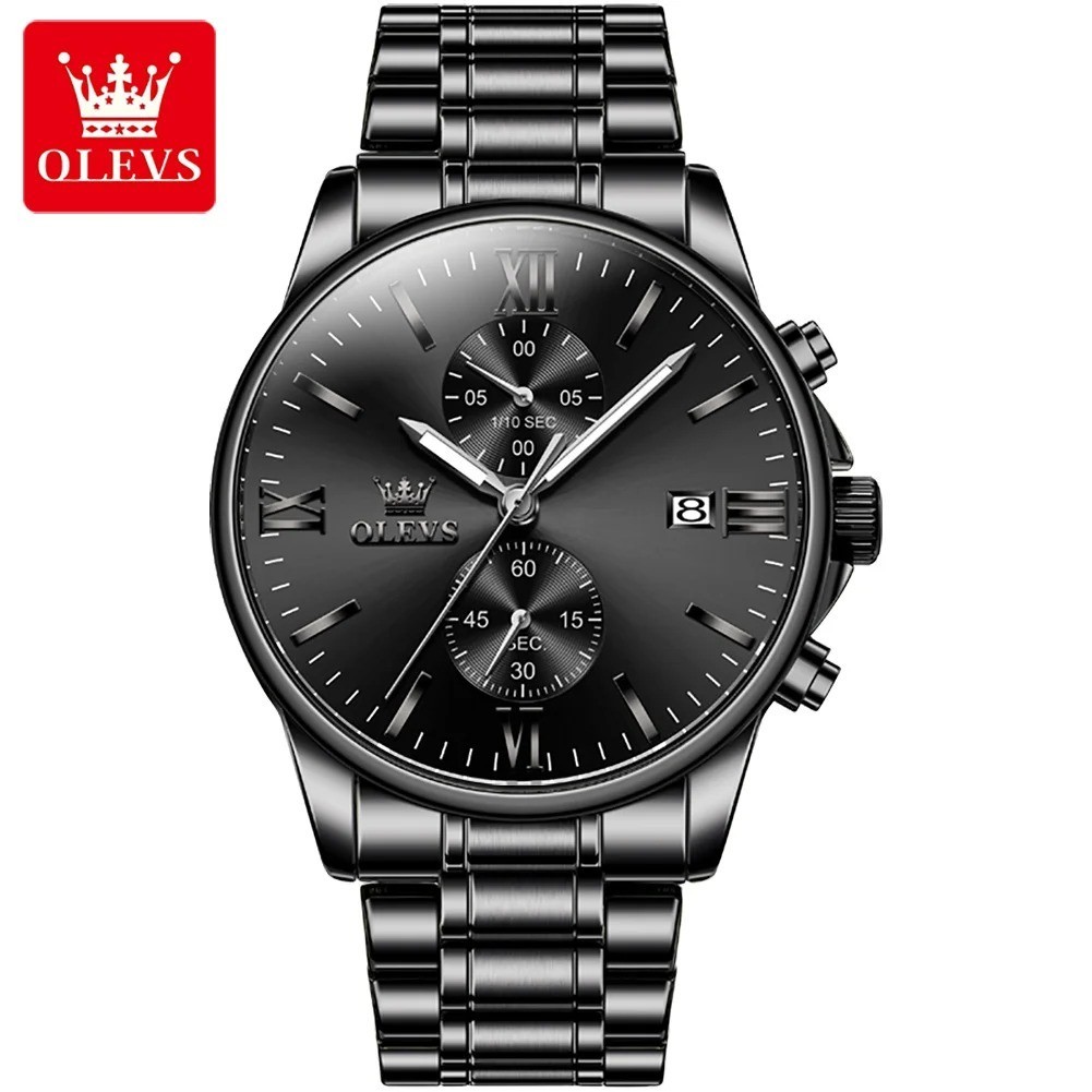 OLEVS 2886 Classic Black Quartz Watch for Men Elegant Chronograph Auto Date Cloc