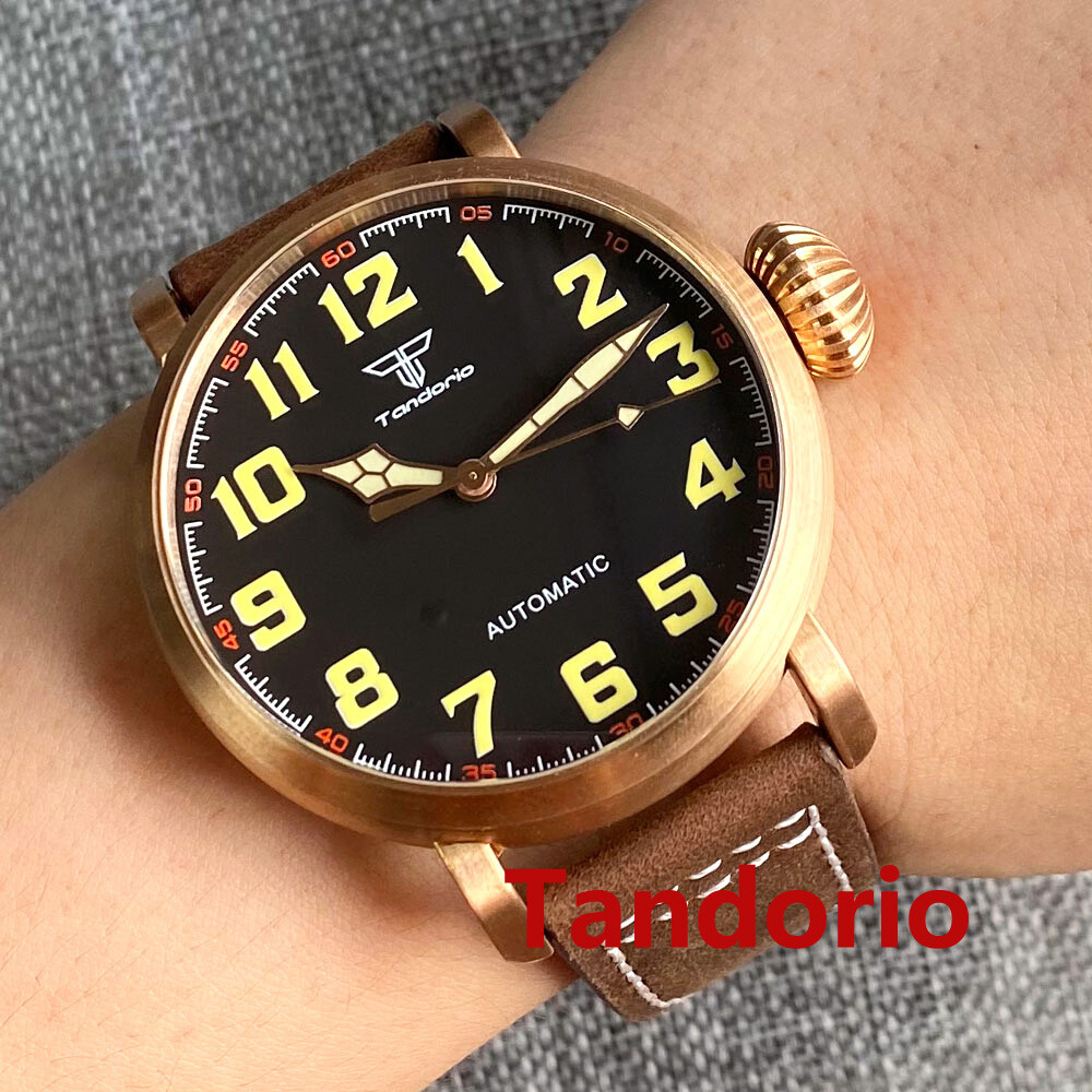 46.5mm Tandorio CUSN8 Solid Bronze case Black Dial NH35A Big Automatic Men Watch