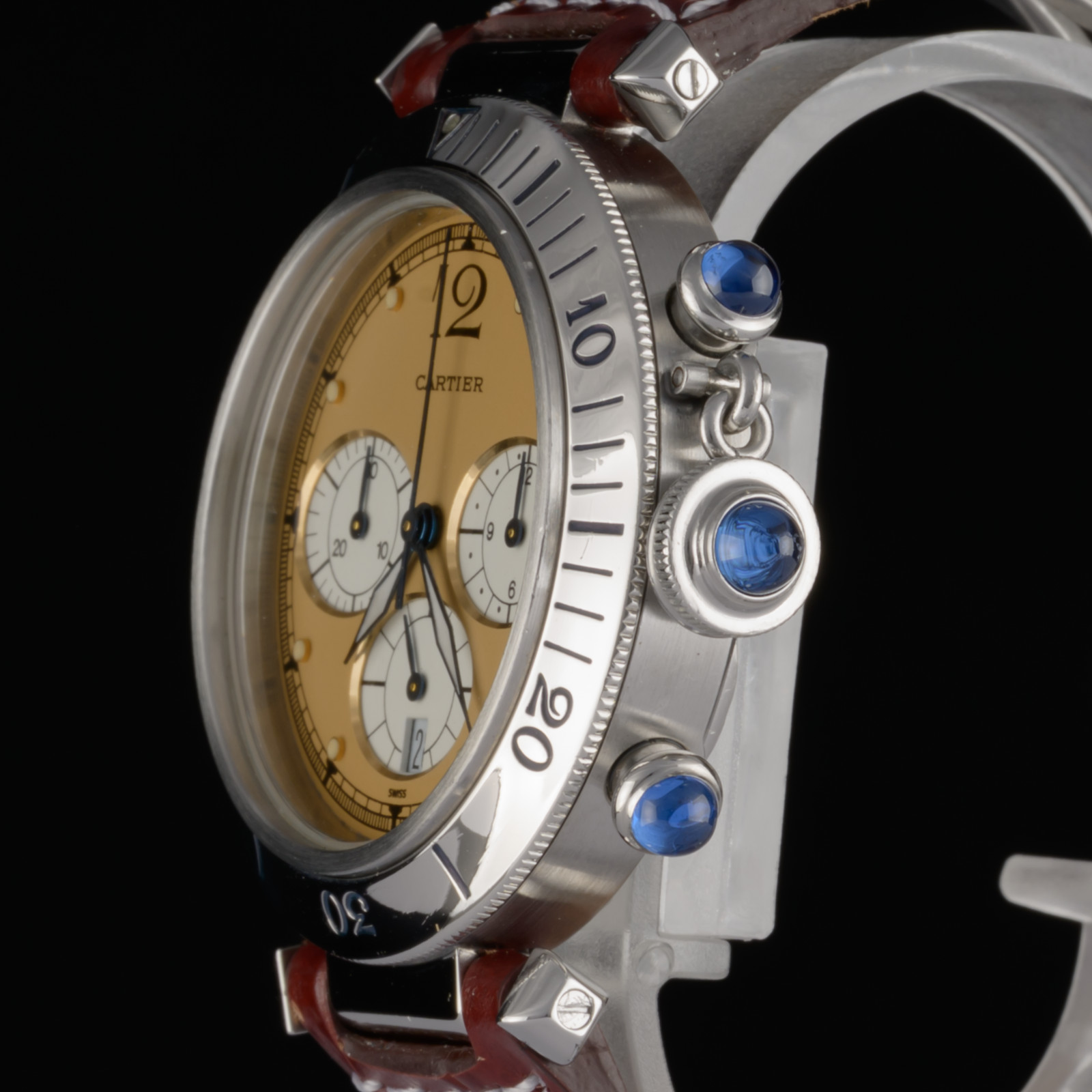 Serviced Cartier Pasha Chronograph 4030 Brown Dial 38mm Quartz Watch + Box