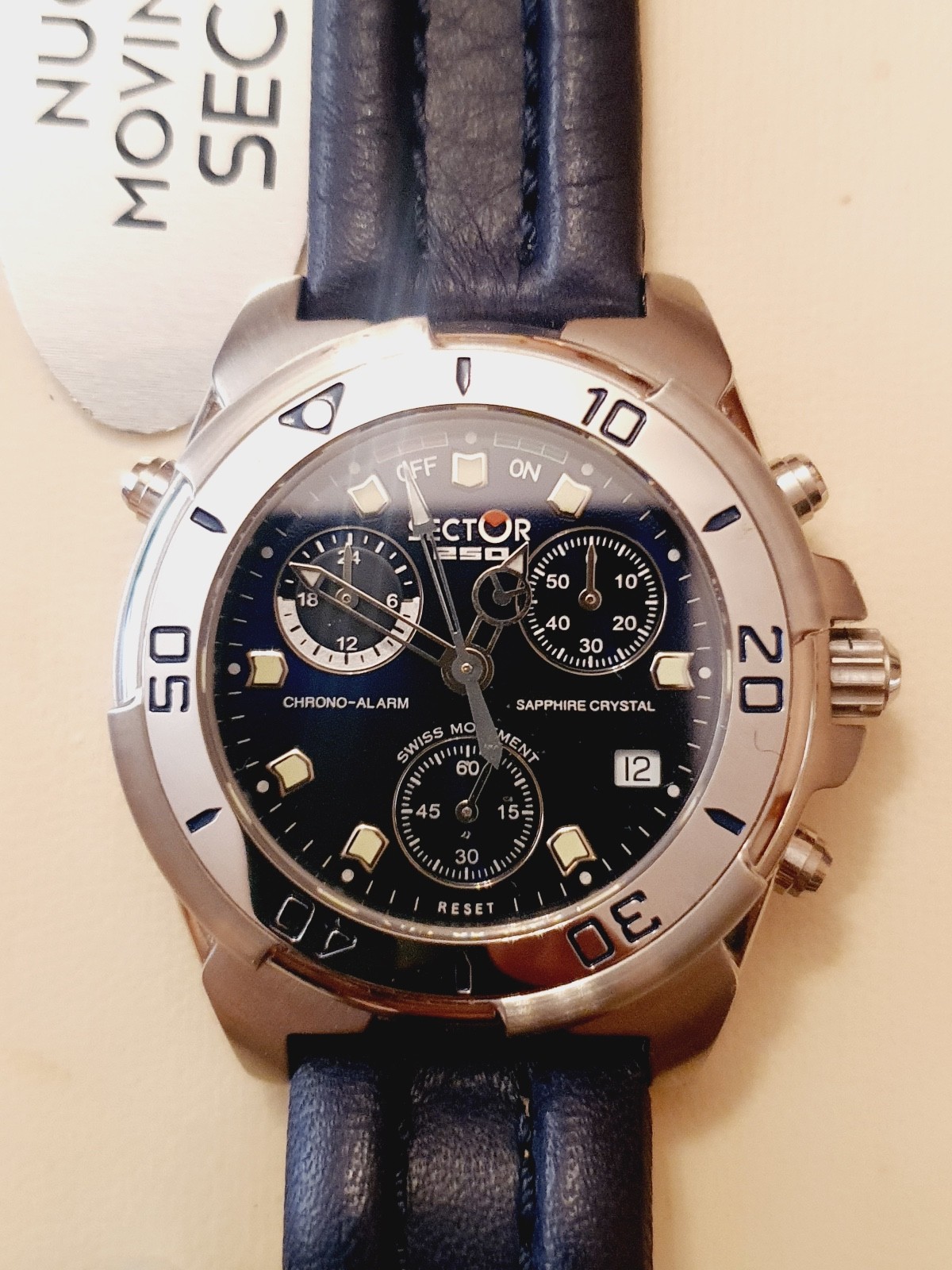 New Sector 250 Chrono Alarm Blue Steel Sapphire Crystal 100Mt Swiss Watch