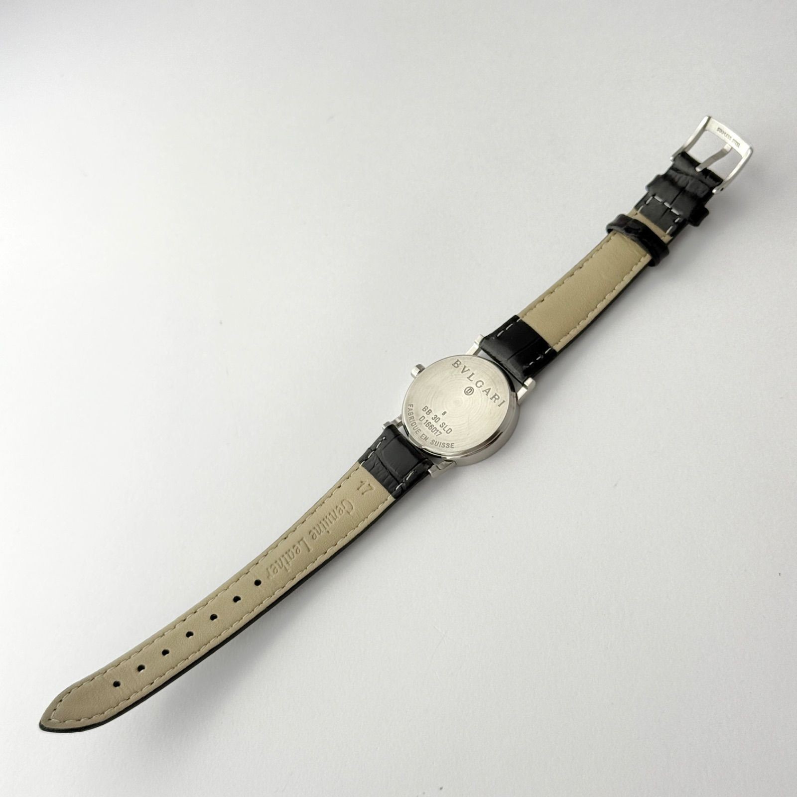 BVLGARI BB30SLD Ladies Watch Ivory Dial New Black Strap Battery Rare 30mm