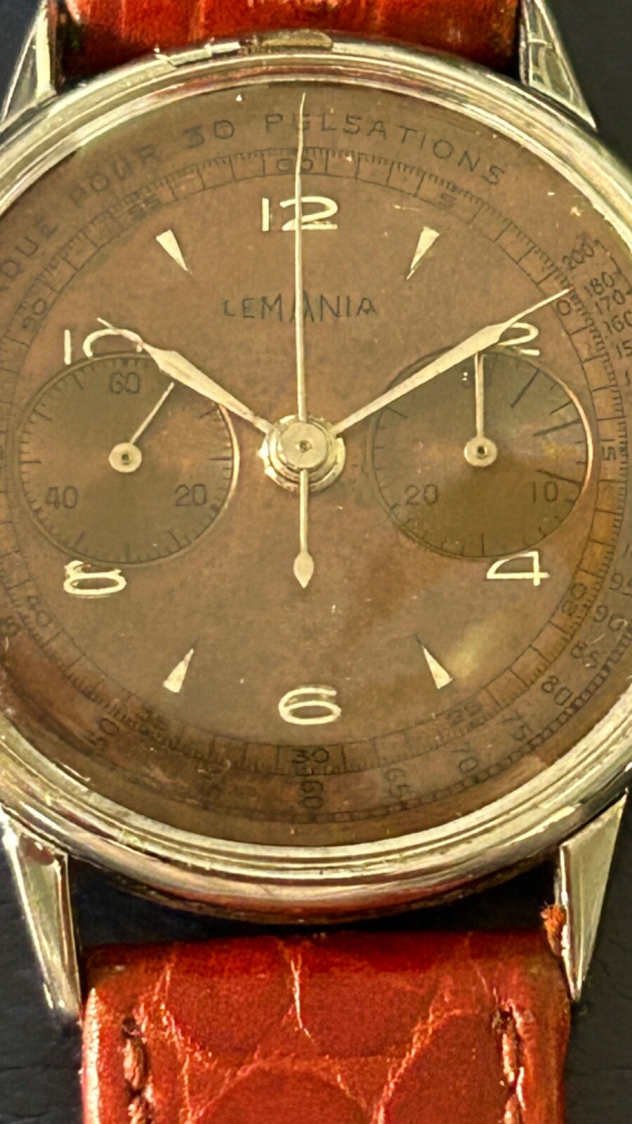 Lemania Chronograph Vintage Original Tropical Dial Cal. 27CH Extremely Rare