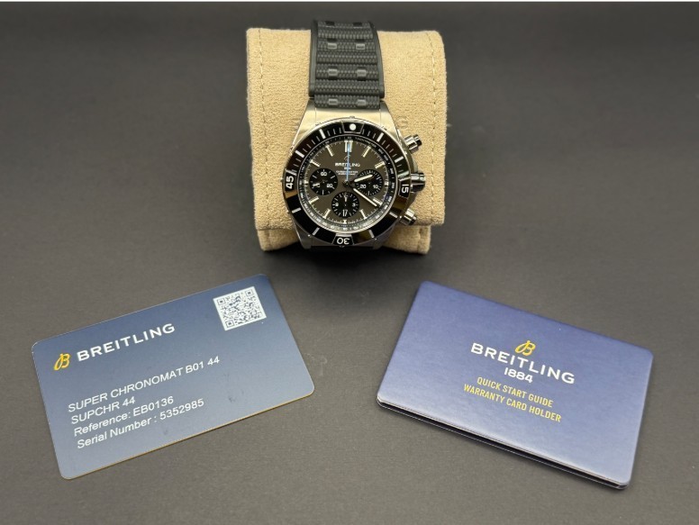 Breitling 44mm Super Chronomat B01 Black Rubber Strap Watch EB0136251M1S1