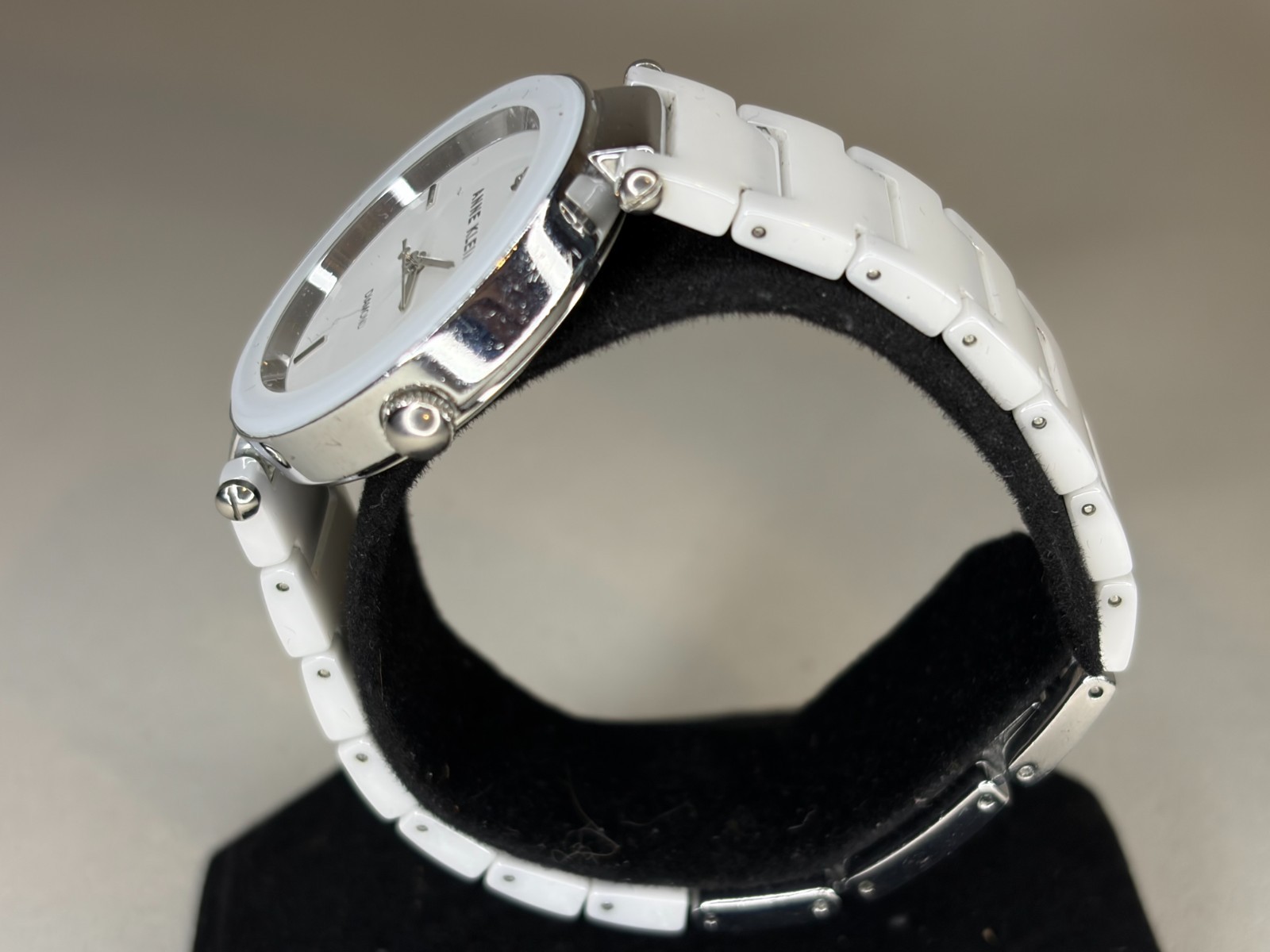 Anne Klein Womens AK/1019WTWT Diamond-Accented Watch with Ceramic Bracelet