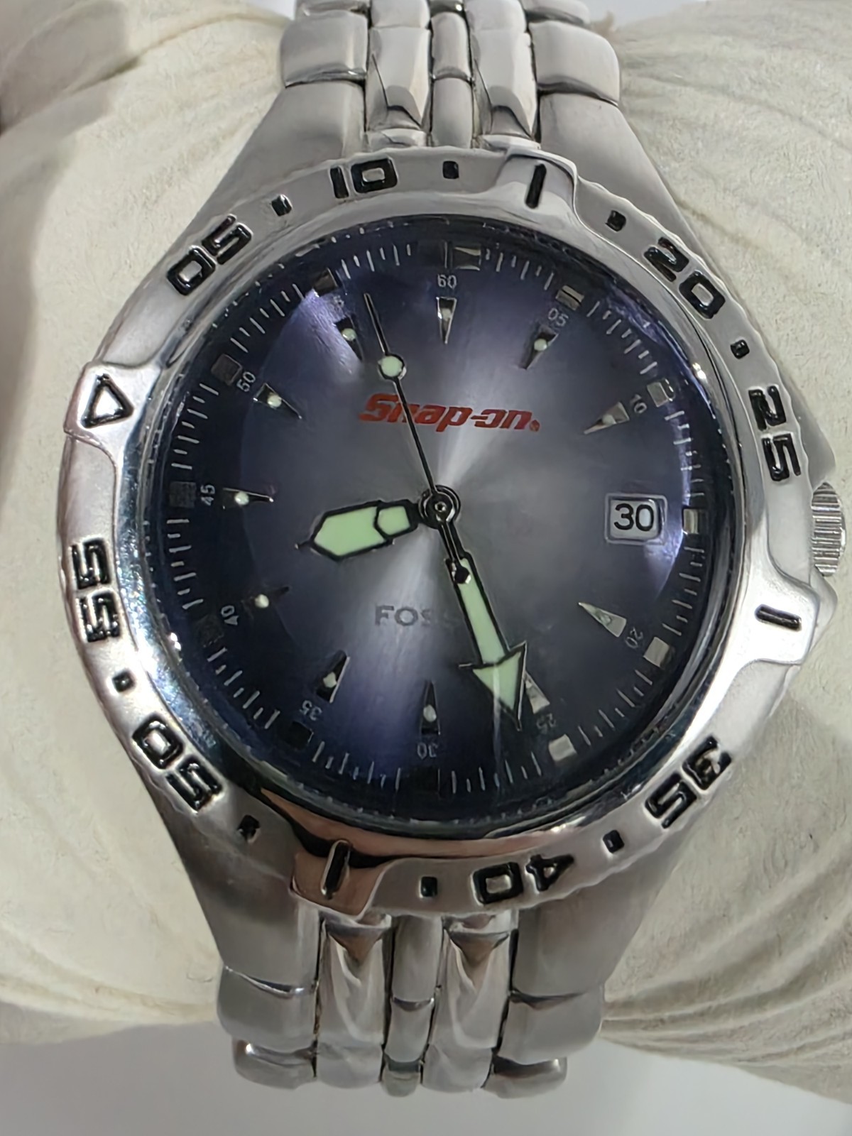 Fossil Snap-on Watch 41mm Stainless Steel Date Glow In Dark New Battery 7″