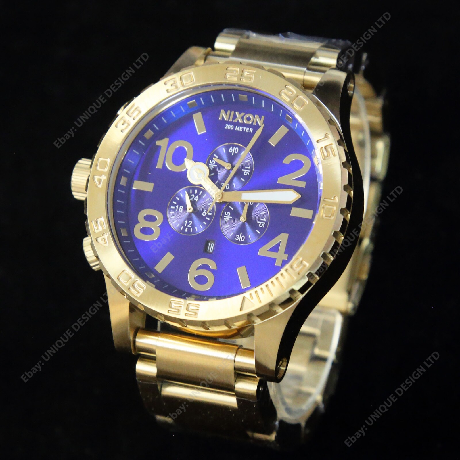 US NEW Authentic NIXON 51-30 Chrono GOLD BLUE SUNRAY Watch A0832735 MENS GIFT!