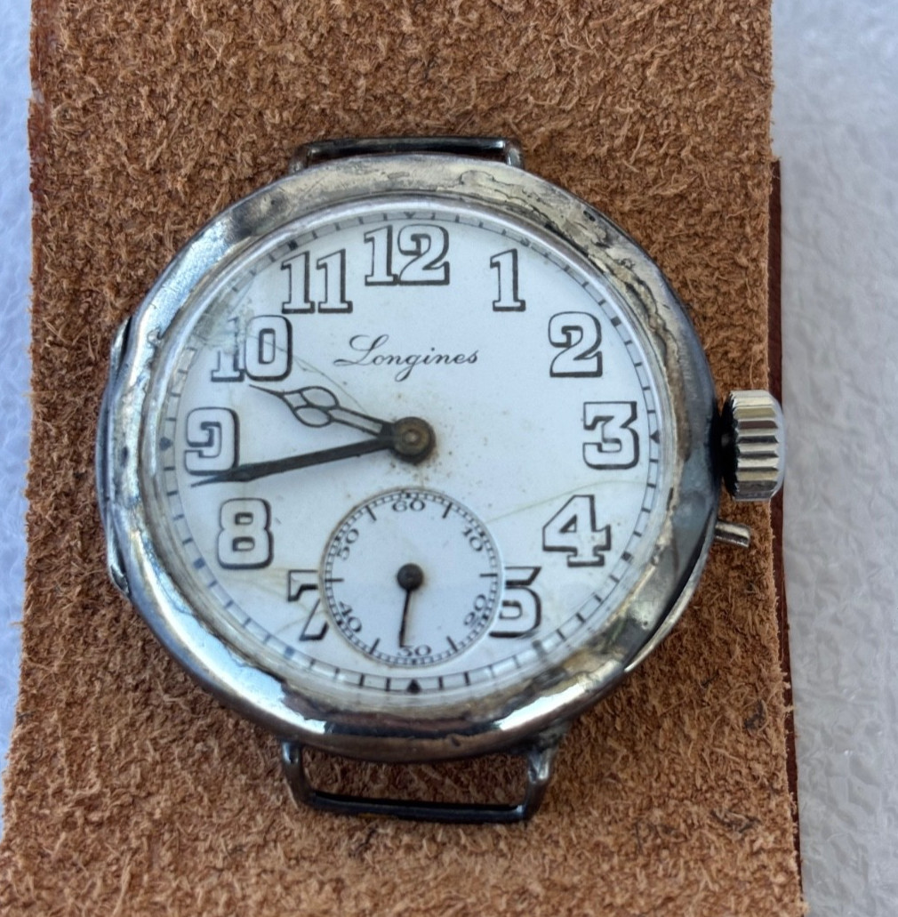 Longines 1916 silver 925 WW1 trench watch. Trench, works, very rare pin set