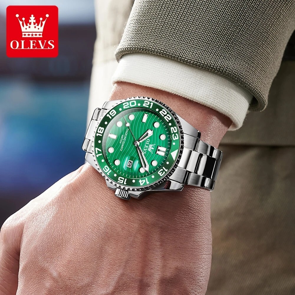 Waterproof Quartz Watch Men’s OLEVS Luminous Luxury Stainless Steel Men Strap