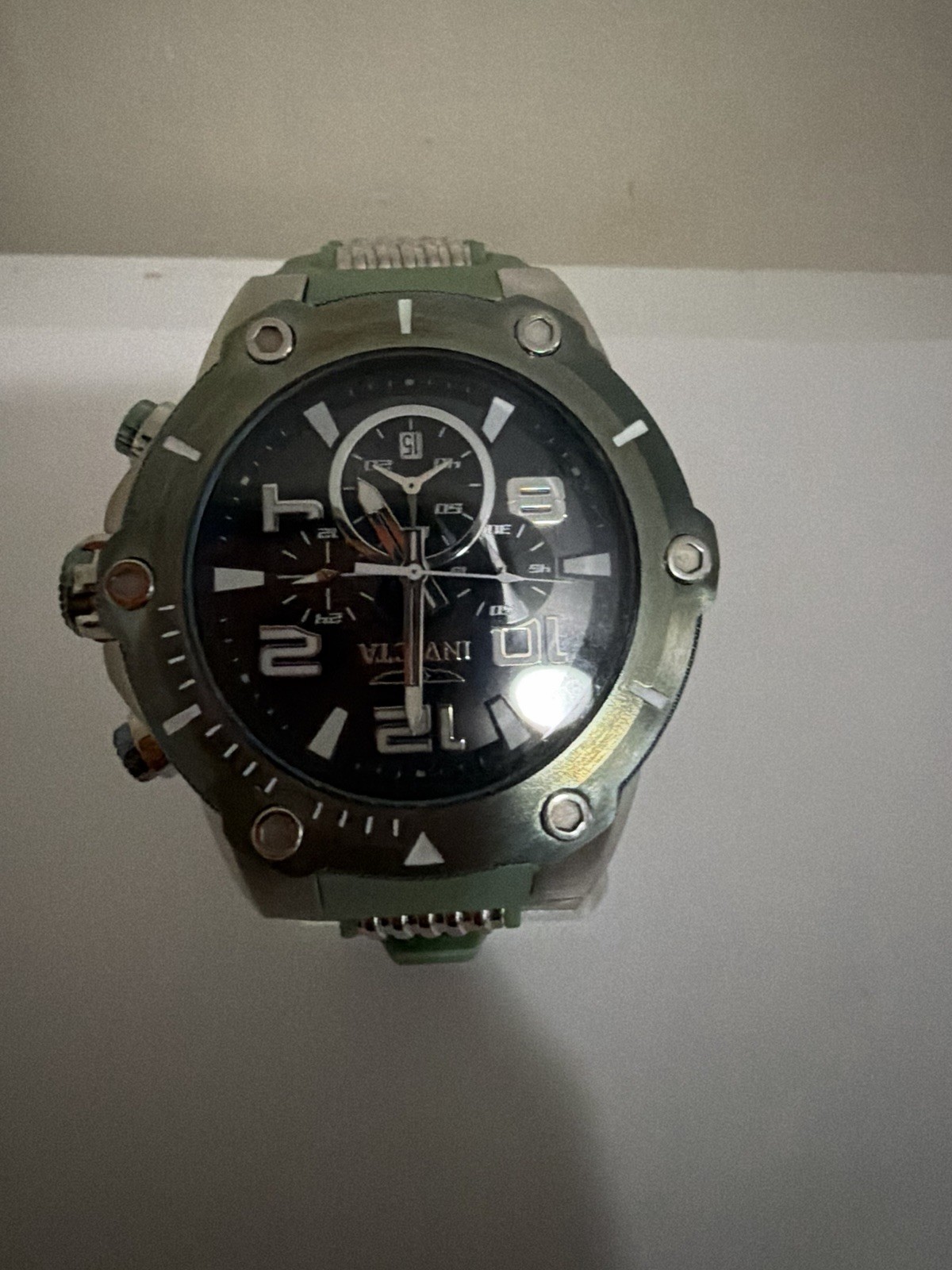 Invicta Men’s Quartz Chronograph Date 100m 50mm Black Dial Green Silicone