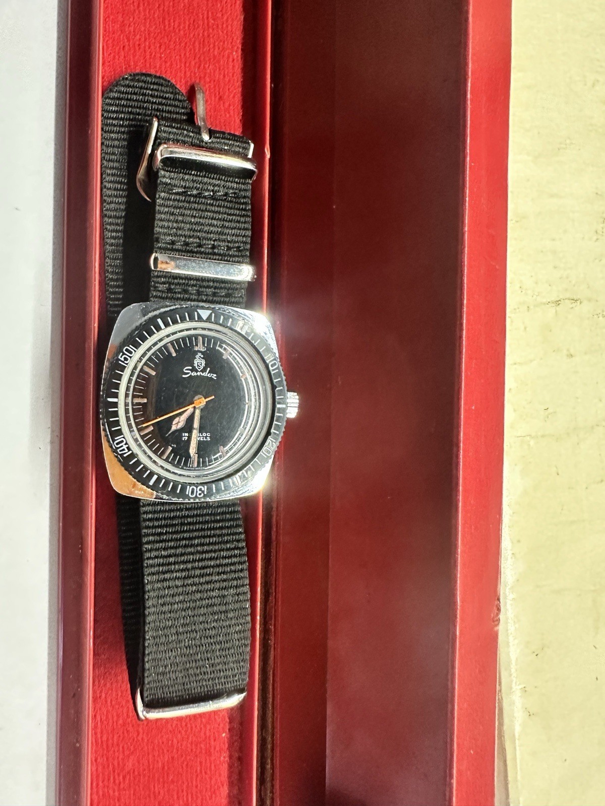 Rare Vintage Sandoz Diver Men’s Watch – Black Dial – Box – 17J Manual Wind Swiss