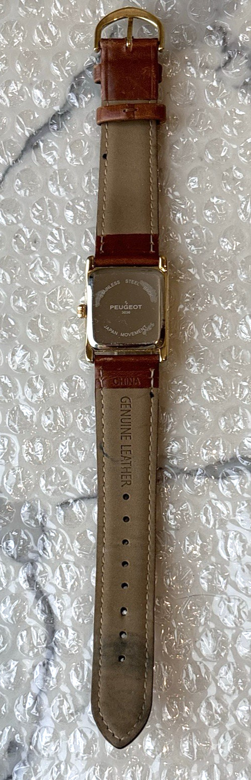Peugeot Women’s Tank Watch Blue Hands Leather Band, Gifts for Her