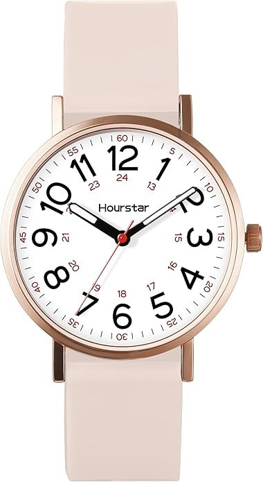 Women’s Analog Nurse Watch with Second Hand for Nursing, 12/24 Time, Silicone Ba
