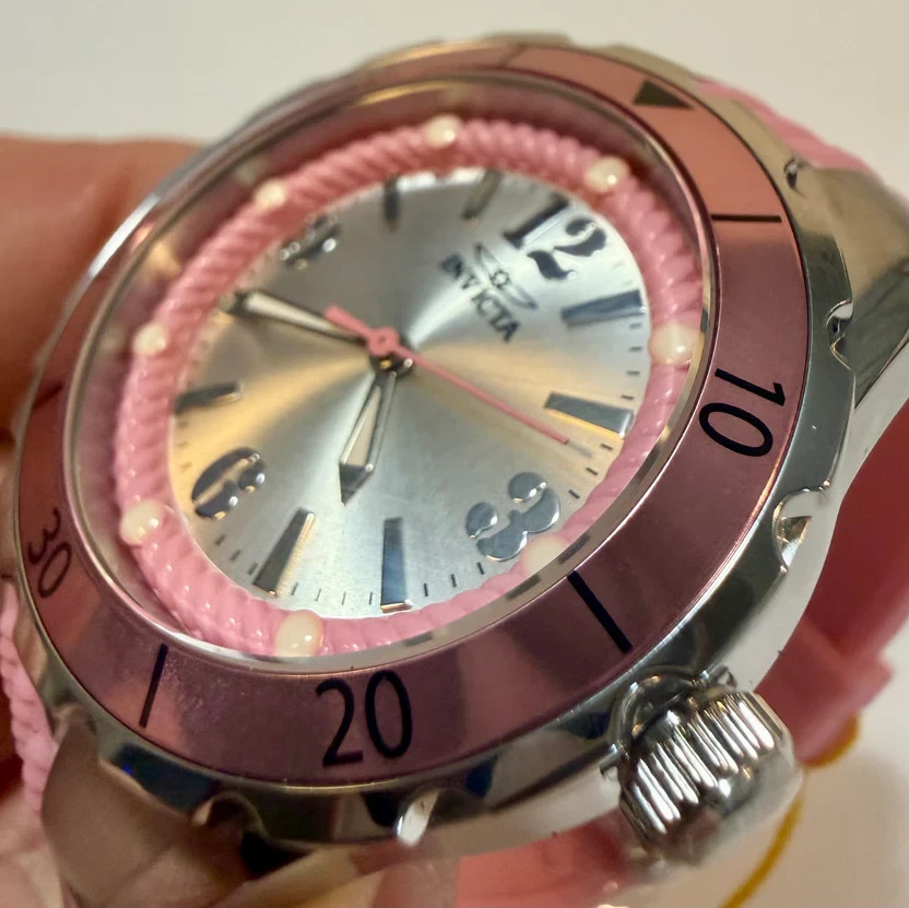 Invicta 17480 Angel Halo Women 38mm Silver Dial Pink Silicone Quartz Watch NEW
