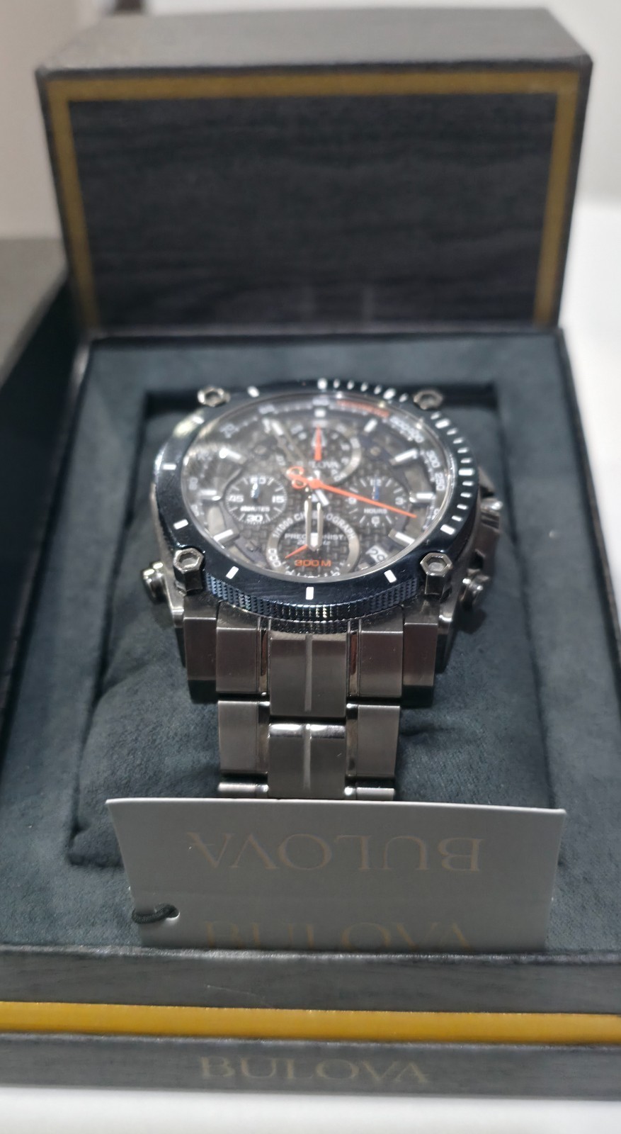 Bulova Precisionist 98B343 Men’s 46mm Chronograph 300M Gray Ion-Plated Watch Box