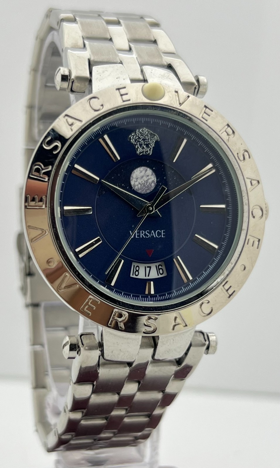 Premium Men’s Versace MoonPhase Blue Dial Date Rotating Bezel Wristwatch