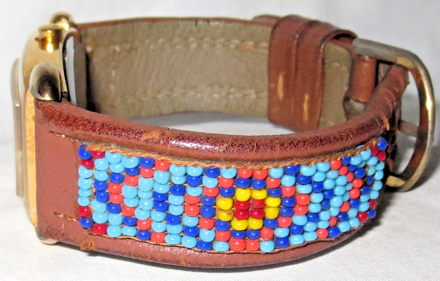 Native American Cherokee Wristwatch Tank Style Aztec Design Dial & Beaded Band