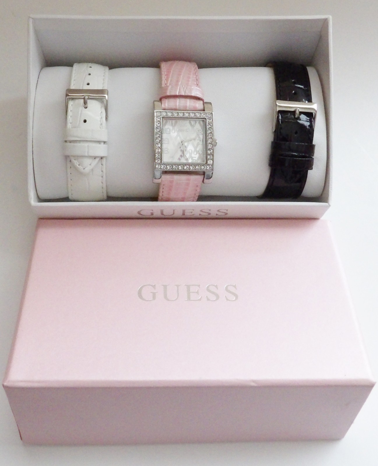 GUESS Breast Cancer Awareness Watch w/ 3 Different Interchangeable Leather Bands