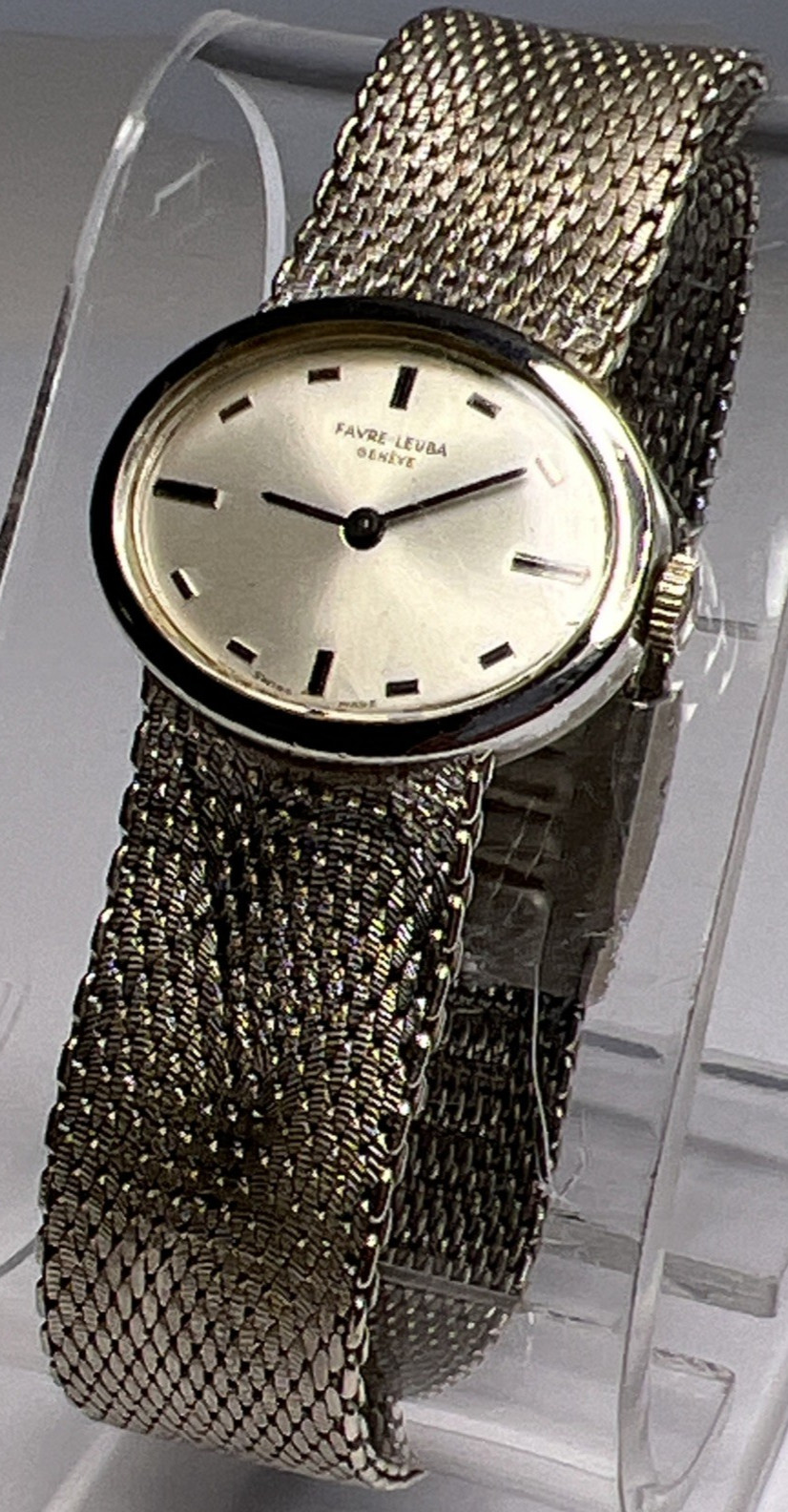 Favre-Leuba Vintage Mechanical Wind Steel Oval Watch w/ Integrated Mesh Bracelet