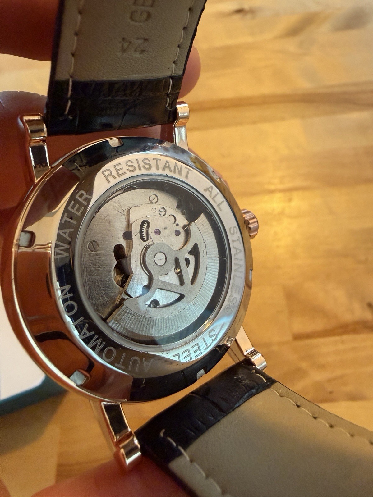 BIBI Men’s Automatic Watch Blue Dial Roman, Rose Gold SS, Black Leather, Box