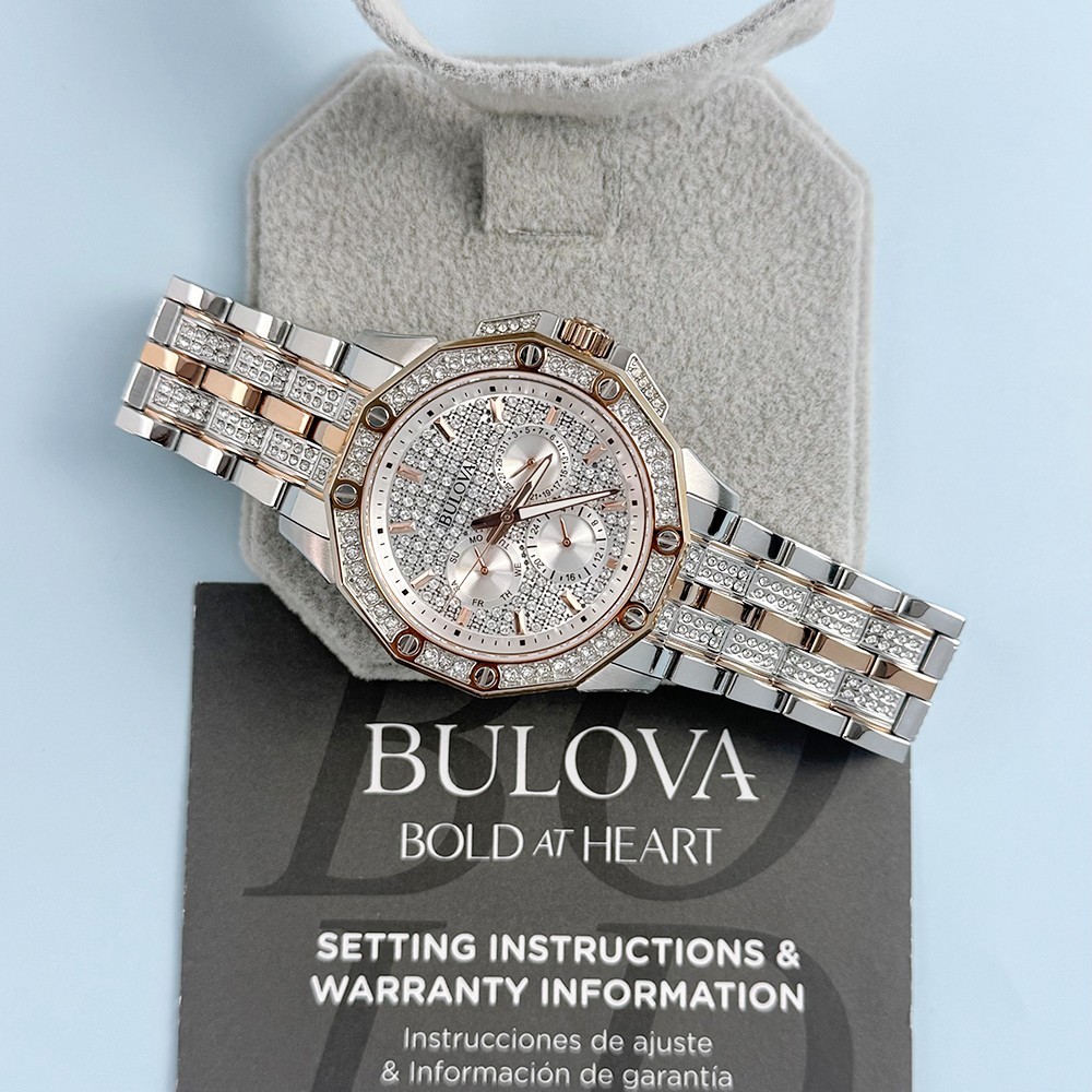 Men’s Bulova 98C133 Octava Crystal White Dial Stainless Quartz Watch 41.5mm