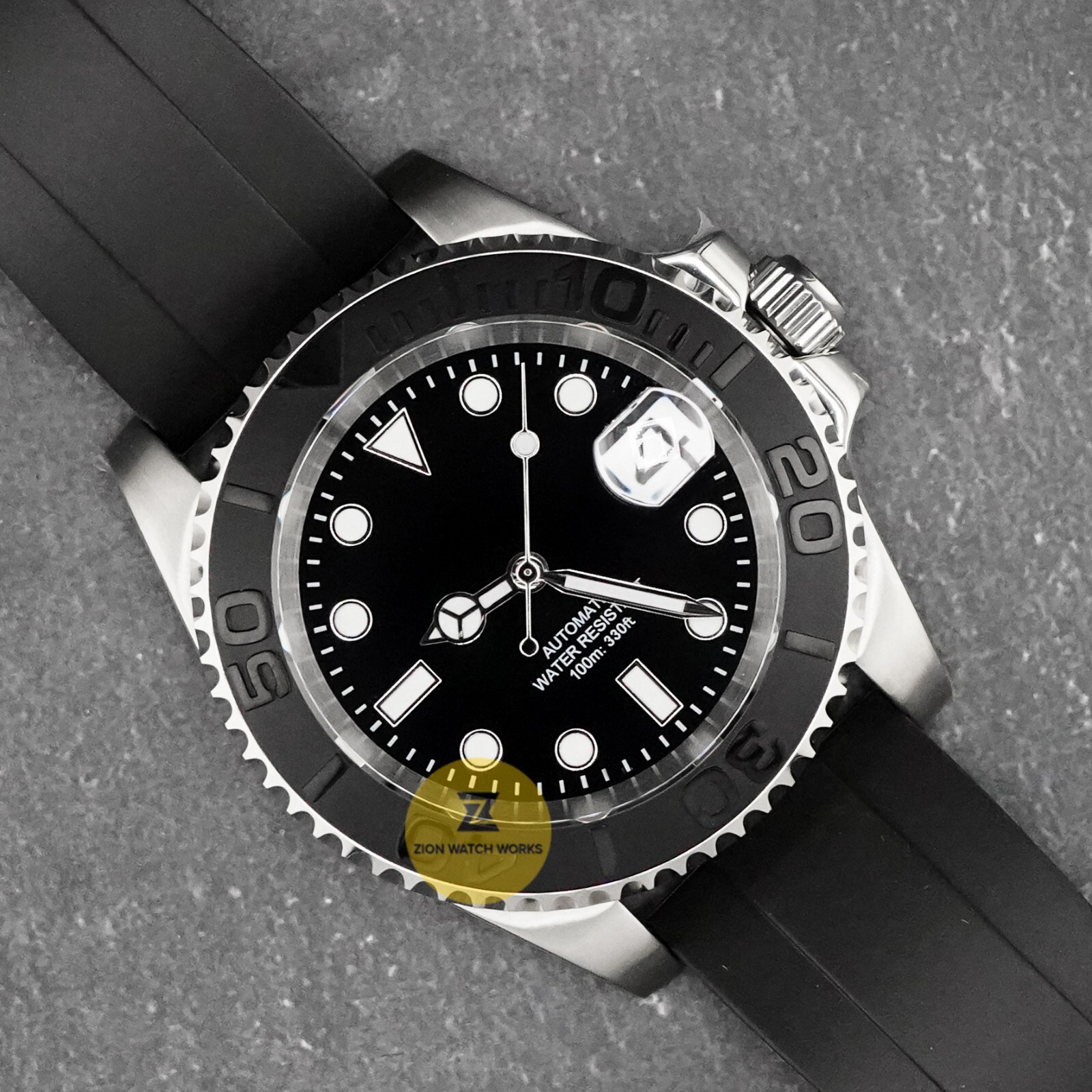 Custom Made 40mm Black Custom Strap Yacht Style Mod Watch NH35 Movement