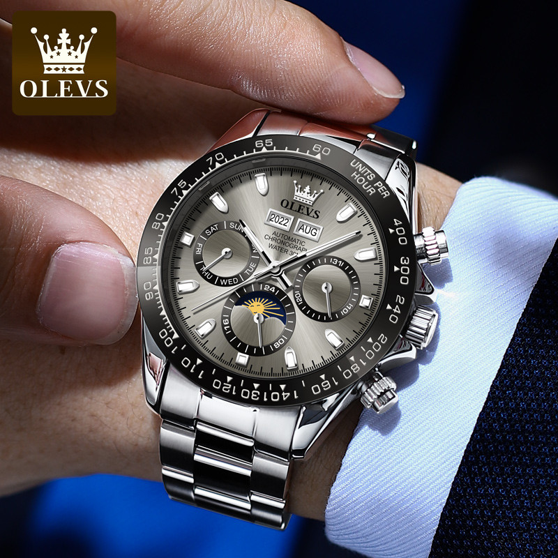 OLEVS Men Automatic Mechanical Luxury Stainless Steel Luminous Waterproof Watch