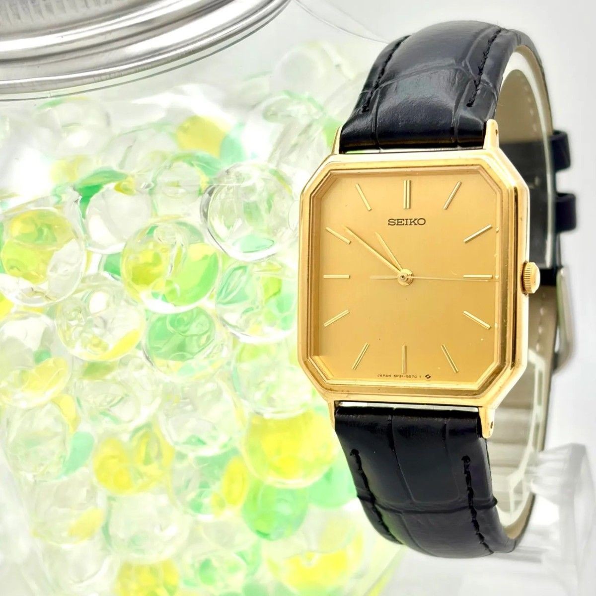 New Battery SEIKO Men’s Watch Gold Octagon 5P31 5C50 779648 New Belt