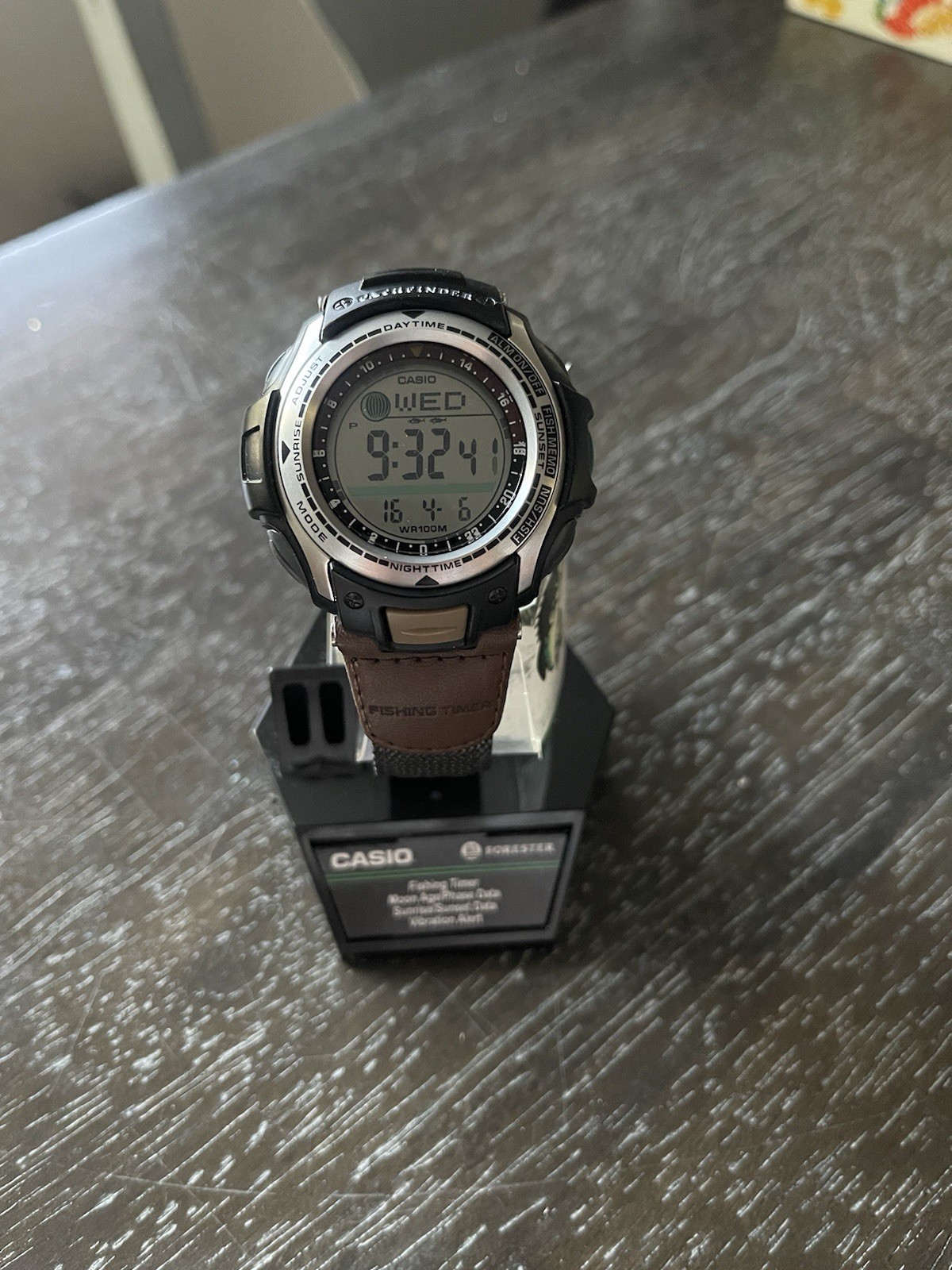 Casio Pathfinder PAS-400B Fishing Timer Digital Watch Brown Nylon Strap