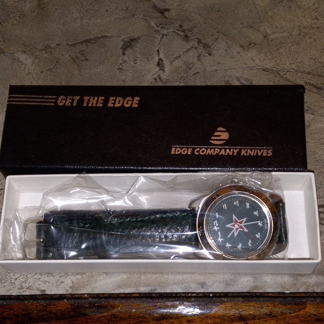 Edge Company Knives Analog Wristwatch Black Dial Green Leather Band w/ Box