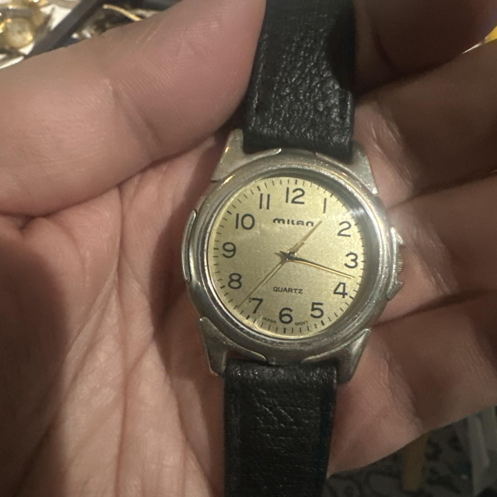 Working Vintage Milan Mens Watch Black Leather Brand New Battery 35mm Fit 8.5in”