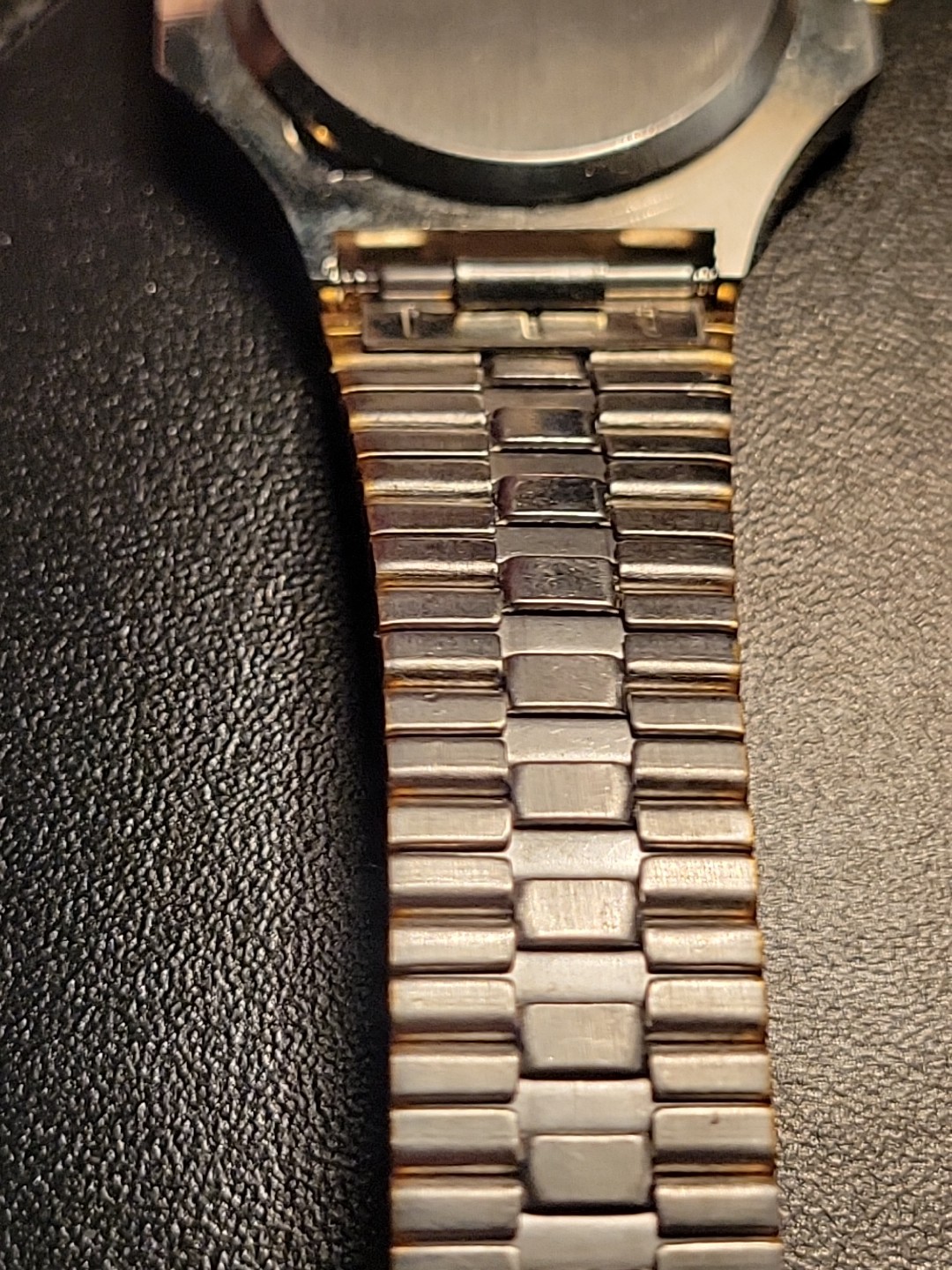 Ermex Watch 1986 NOS Gold Toned Circular Square Brushed Silver Works Mint Aristo
