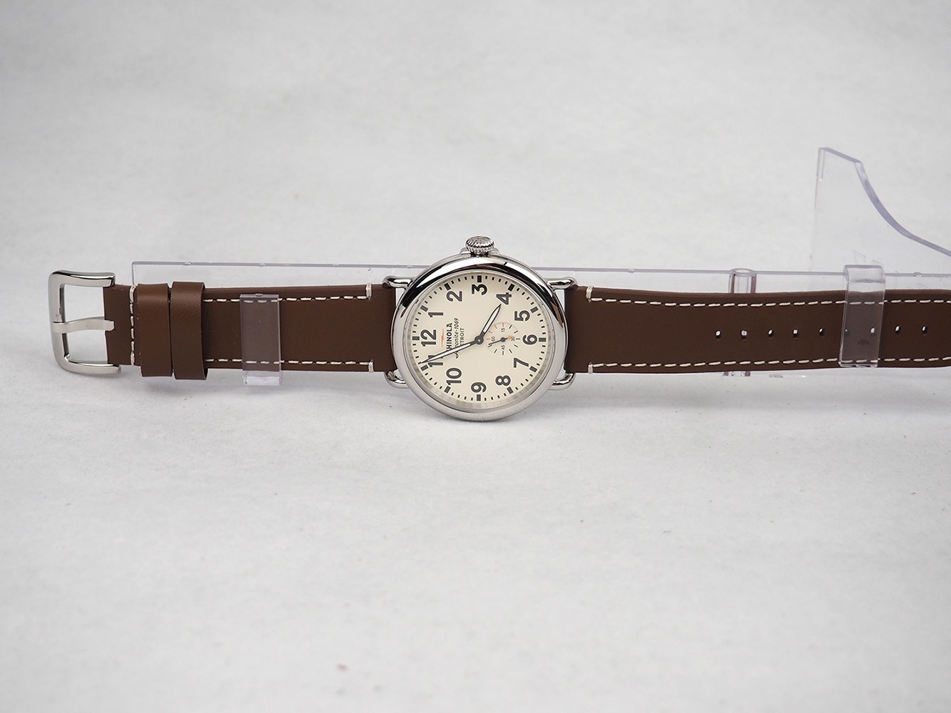 Men’s Shinola Runwell 47mm Cream Dial Brown Leather Strap Quartz Watch