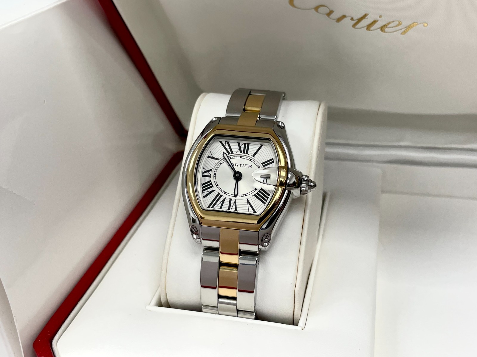 CARTIER ROADSTER W62026Y4 TWO TONE YELLOW GOLD BOX & PAPERS UNDATED 30MM