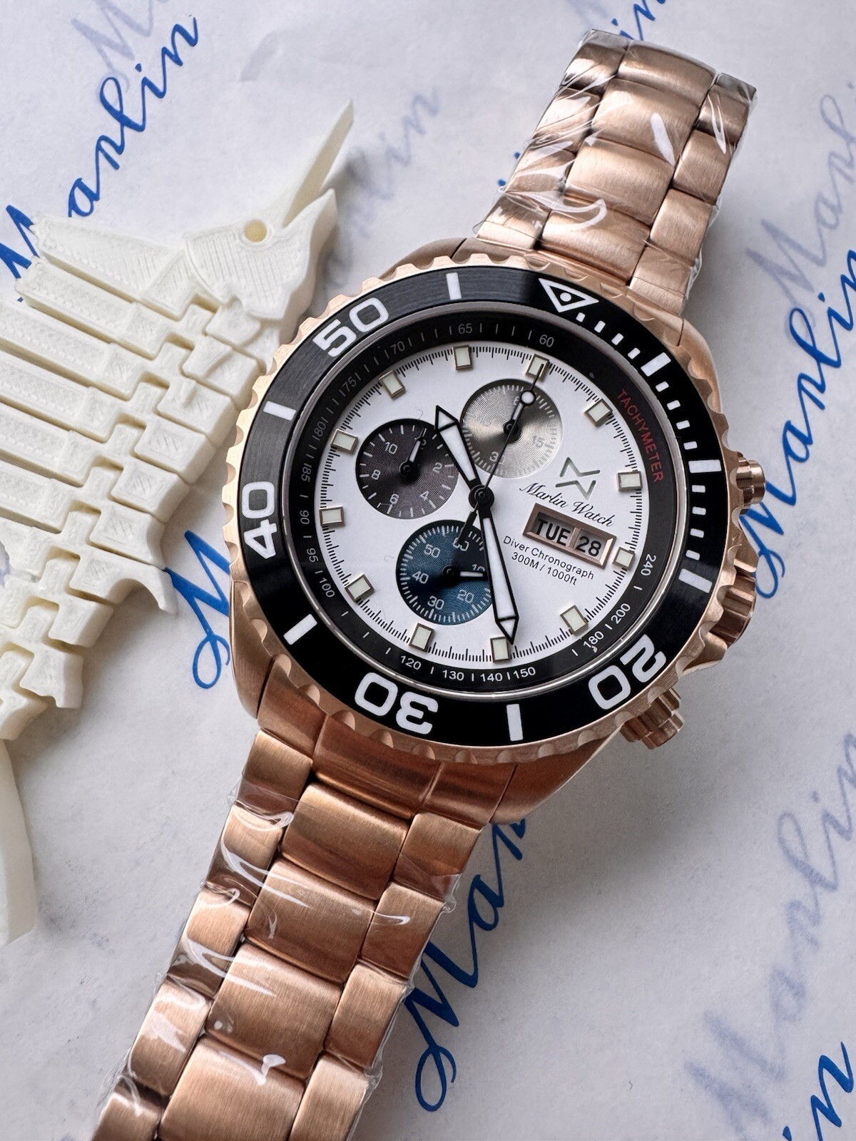 Mens Diver watch chronograph MARLINWATCH Sapphire BGW9 🐟 SCREW DOWN CROWN 👑