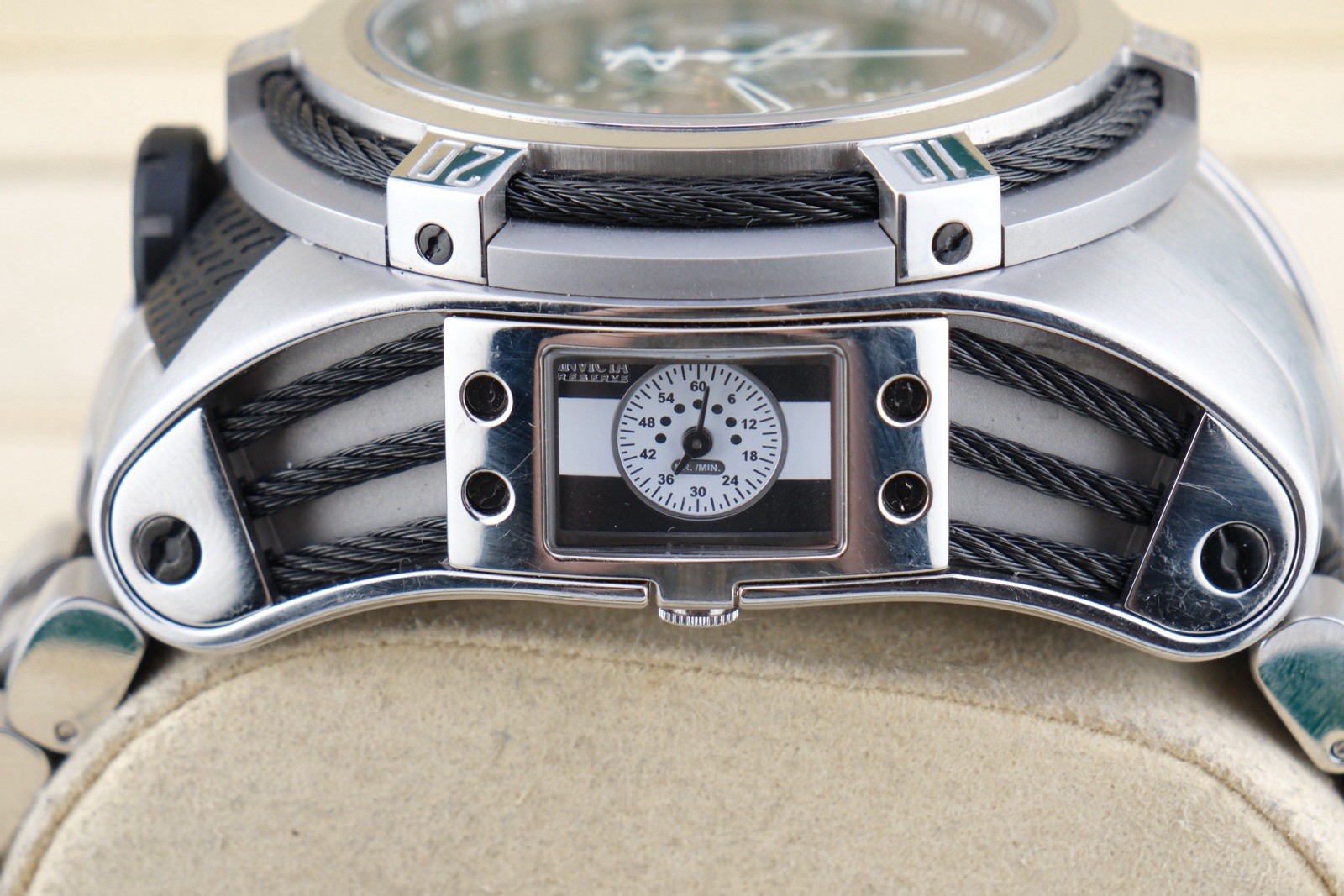 INVICTA 16955 Swiss Quartz Reserve 52mm SS Bolt Zeus Tria Watch Working 8.4”
